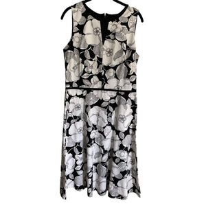 Donna Ricco NY Women 12 Floral Black White Dress Cotton Spandex Blend Sleeveless